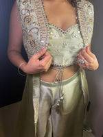 Sage Green Shimmer Tissue Cape and Sharara Set — view 5
