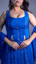 Cobalt Blue Crepe Lehenga With Sequin and Katdana Work — view 5