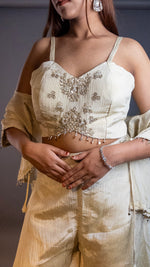 Ivory Crush Tissue Palazzo Set With Embellished Jacket — view 5