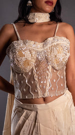 White Crepe Corset Blouse and Pleated Skirt Set — view 5