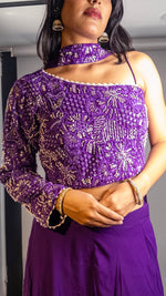 Purple Crepe One-Shoulder Palazzo Suit Set — view 5