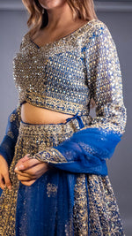 Sapphire Blue Net Lehenga With Mirror Work — view 5