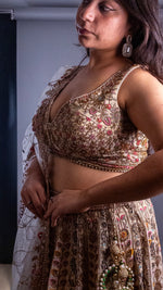 Off-White Shimmer Silk Kali Lehenga With Zari Thread Work — view 5