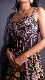 Black Crepe Lehenga With Bead And Pearl Handwork — view 5