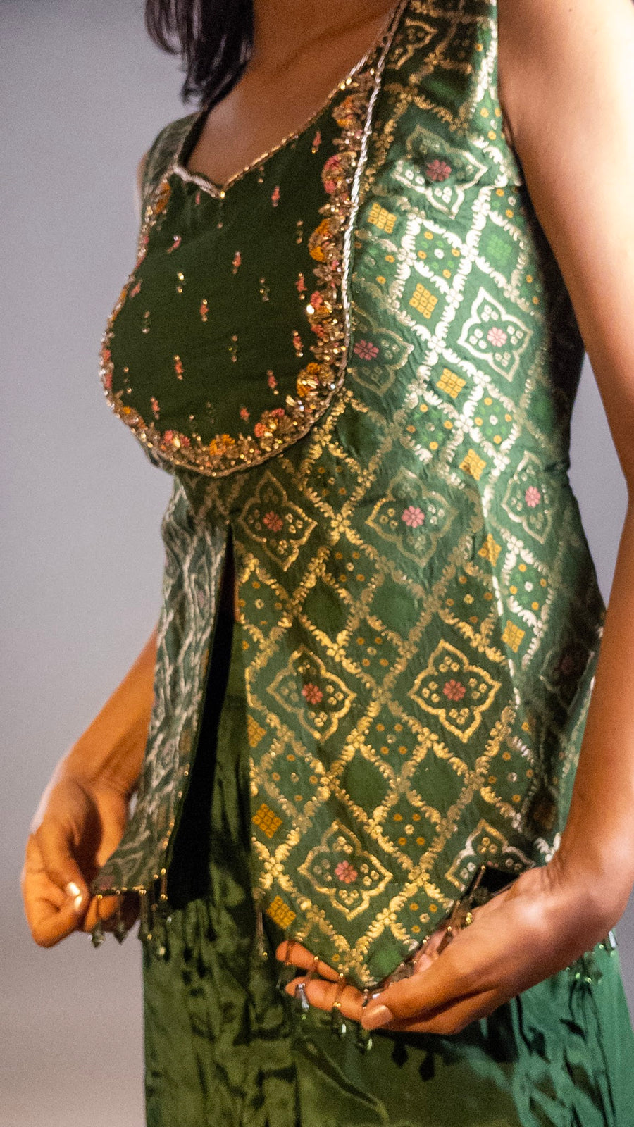 Forest Green Bandhani Kurti and Palazzo Set — dupatta detail