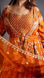 Rust Orange Raw Silk Peplum Jacket Lehenga Set — view 5