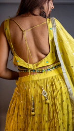 Neon Yellow Shimmer Tissue Flared Kali Lehenga Set — view 6