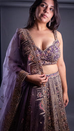 Mauve Net Lehenga With Zari and Floral Embroidery — view 6