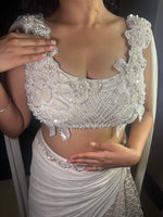 Off White Shimmer Tissue Pre-Draped Saree Gown — view 6