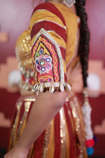 Mustard and Red Cotton Kali Lehenga With Shell Trims — view 6
