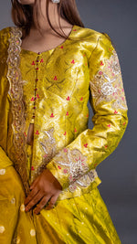Parrot Green Silk Lehenga With Zari Embroidered Jacket Top — view 6
