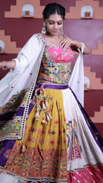 Multi Colour Cotton Kali Lehenga With Mirror Work — view 6