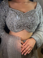 Grey Net Fishtail Lehenga With Sequin and Cutdana Work — view 6