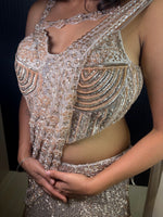 Champagne Silver Sequin Corset Lehenga With Georgette Drape — view 6