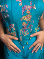 Teal Satin Corset Sharara Set With Bead Embroidery — view 6