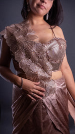 Rose Gold Shimmer Crepe Pre-Draped Mermaid Saree Gown — view 6