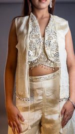 Ivory Crush Tissue Palazzo Set With Embellished Jacket — view 6