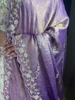 Ivory Net Lehenga With Lavender Tissue Dupatta — view 6