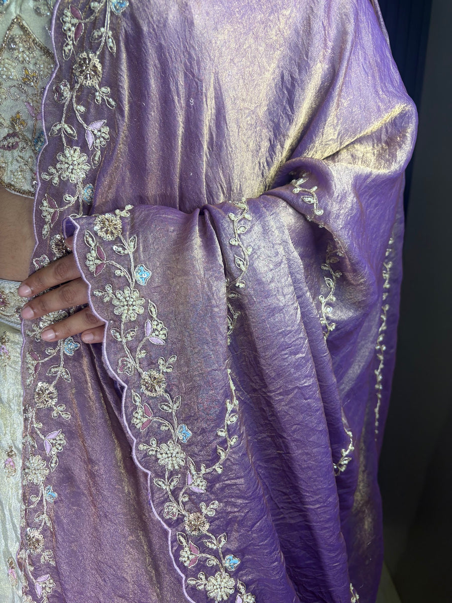 Ivory Net Lehenga With Lavender Tissue Dupatta — styling detail
