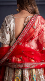 Red and Ivory Brocade Silk Kali Lehenga Set — view 6