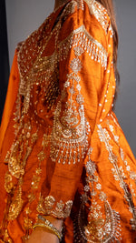Rust Orange Raw Silk Peplum Jacket Lehenga Set — view 6
