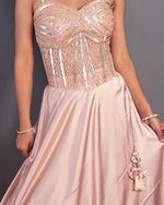 Light Pink Satin Corset Lehenga With Cutdana Bodice — view 6