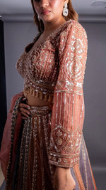 Rust Net Kali Lehenga With Zari and Sequin Work — view 6