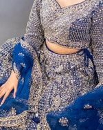 Sapphire Blue Net Lehenga With Mirror Work — view 6
