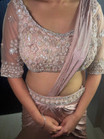 Champagne Shimmer Tissue Pre-Draped Mermaid Saree — view 6