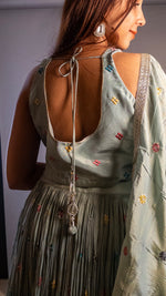 Sage Grey Crinkled Georgette Kali Lehenga Set — view 6