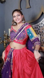 Red Cotton Kali Lehenga With Purple Zari Dupatta — view 6