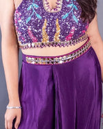Purple Crepe Sequin Halter Blouse and Drape Skirt Set — view 6