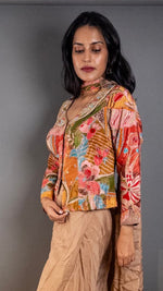 Multicolour Floral Satin Crop Top and Sharara Set — view 6