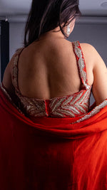 Orange Crepe Skirt Set With Zari Bustier and Cape — view 6