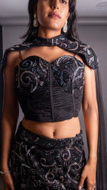 Black Net Mermaid Lehenga With Cape — view 6