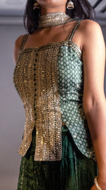 Forest Green Chinnon Palazzo Set With Sequin Bodice — view 6