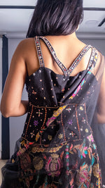 Black Crepe Lehenga With Bead And Pearl Handwork — view 6