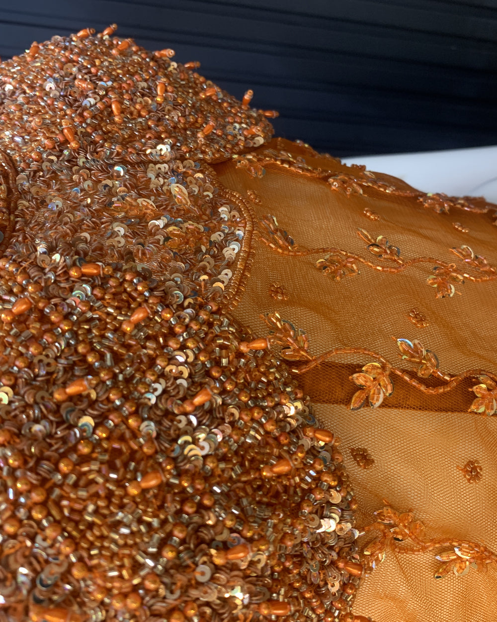 Ember Burnt Orange Beaded Bustier Lehenga