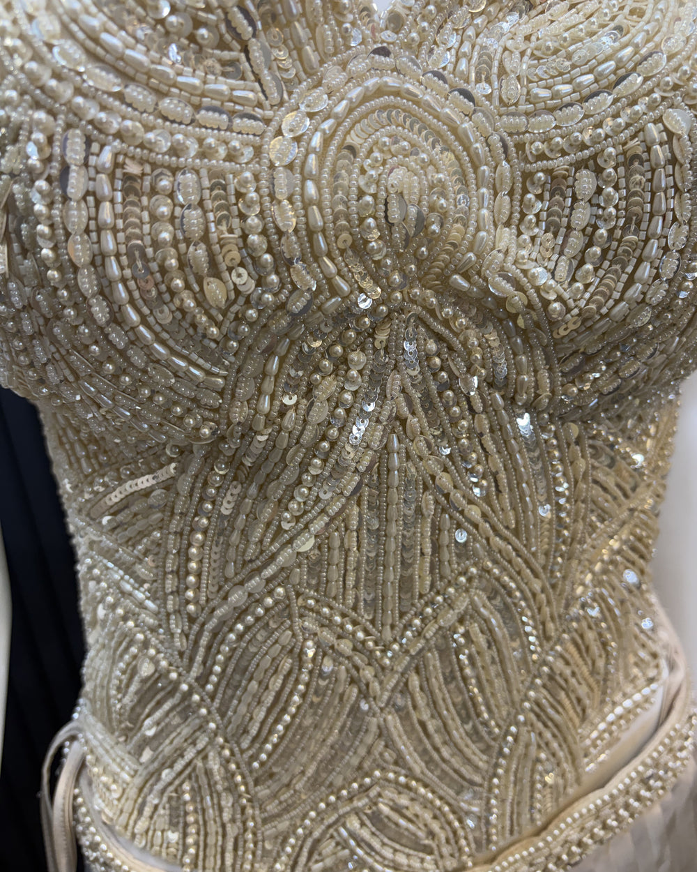 Ivoire Pearl Bustier Pre-Draped Satin Saree