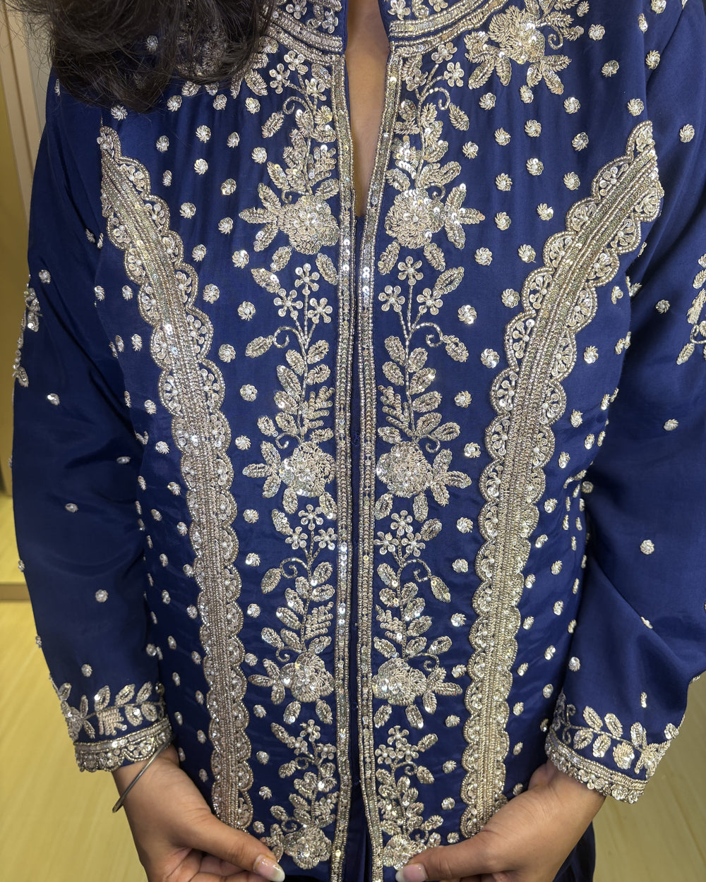 Nilaya Navy Beaded Dhoti Jacket Set