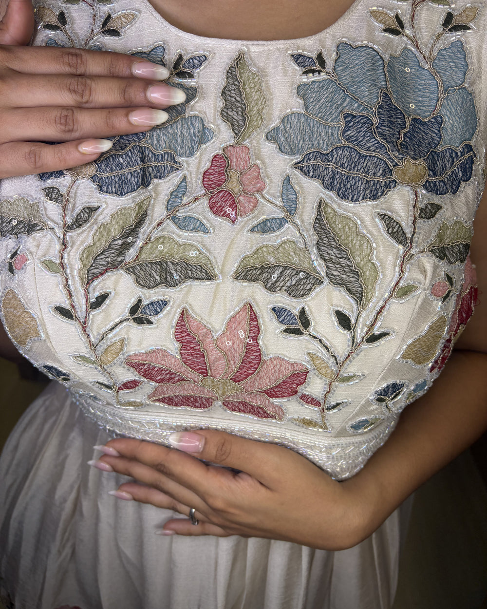 Aangan Ivory Chinon Floral Palazzo Suit