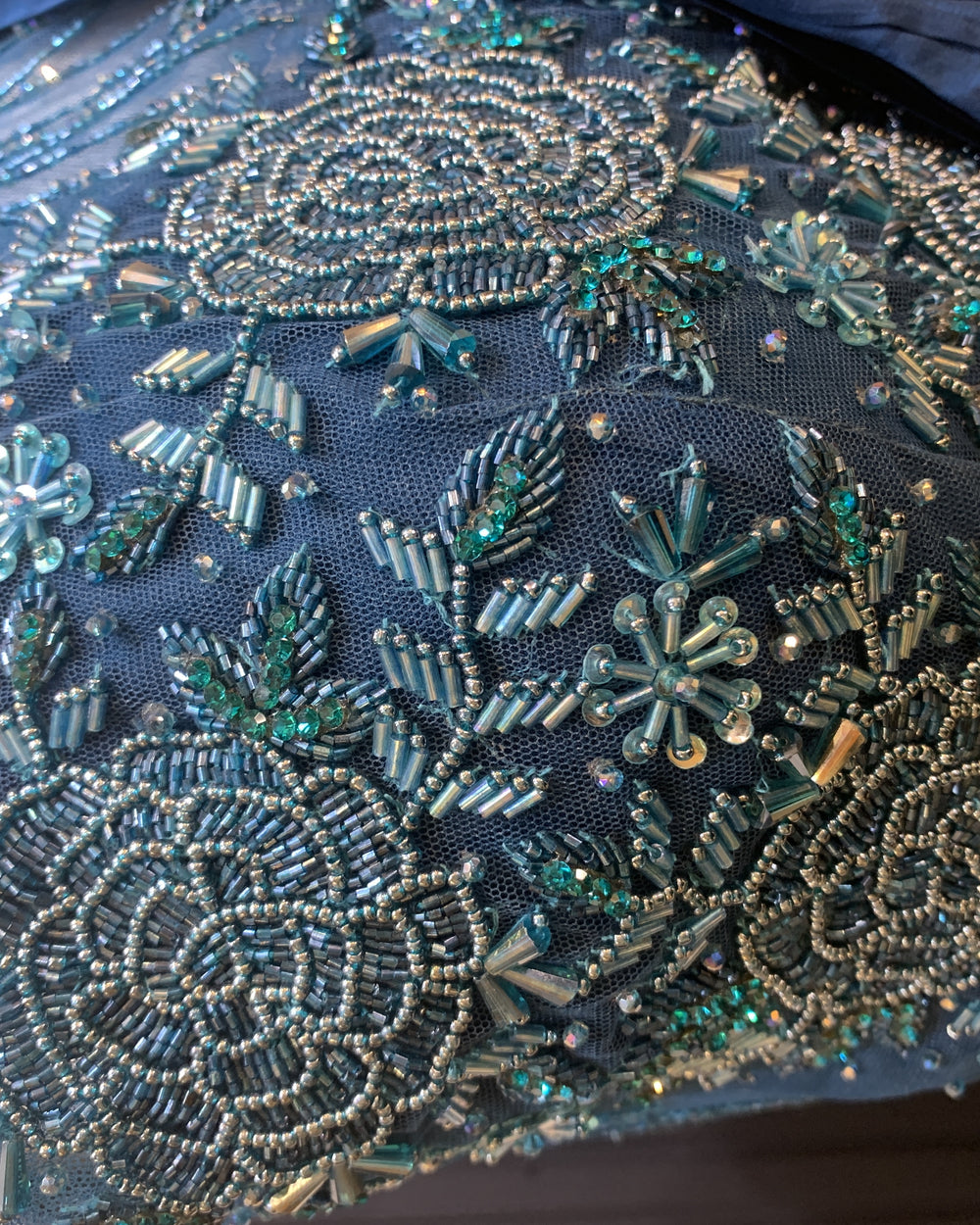 Crystal Teal Beadwork Pre-Draped Saree