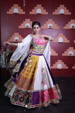 Multi Colour Cotton Kali Lehenga With Mirror Work — view 1