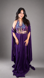 Purple Crepe Sequin Halter Blouse and Drape Skirt Set — view 1
