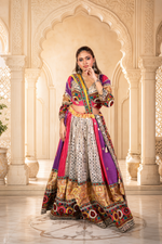 Multicolour Cotton Flared Kali Lehenga With Mirror Work — view 1