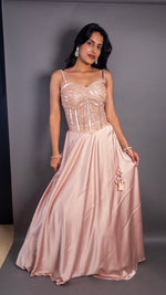 Light Pink Satin Corset Lehenga With Cutdana Bodice — view 1