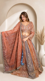 Rust Net Kali Lehenga With Zari and Sequin Work — view 1