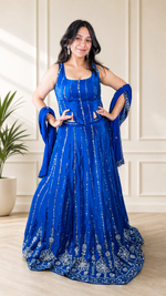 Cobalt Blue Crepe Lehenga With Sequin and Katdana Work — view 1
