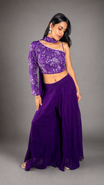Purple Crepe One-Shoulder Palazzo Suit Set — view 1