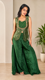 Forest Green Bandhani Kurti and Palazzo Set — view 1